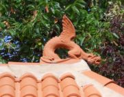 close up of roof dragon on chinese tea house roof